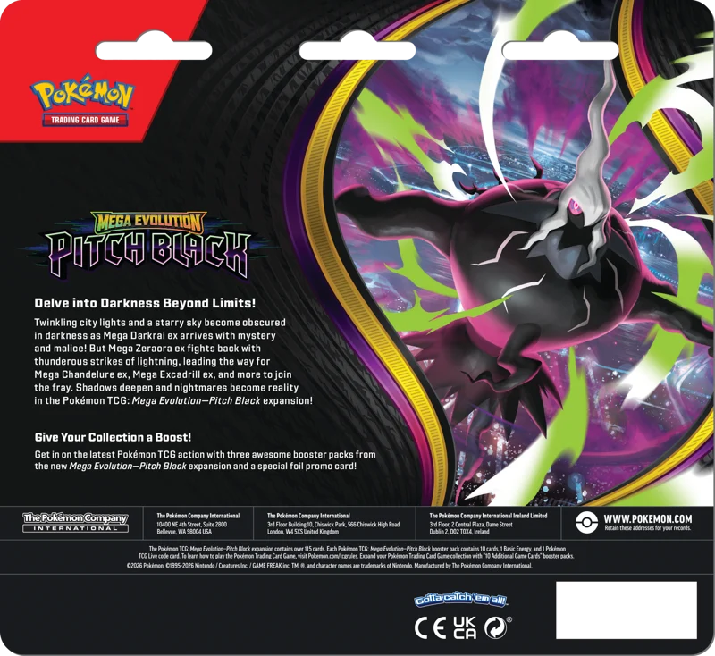 Pokémon Trading Card Game (TCG): Pokemon Mega Evolution Pitch Black 3 Pack Blister Binacle