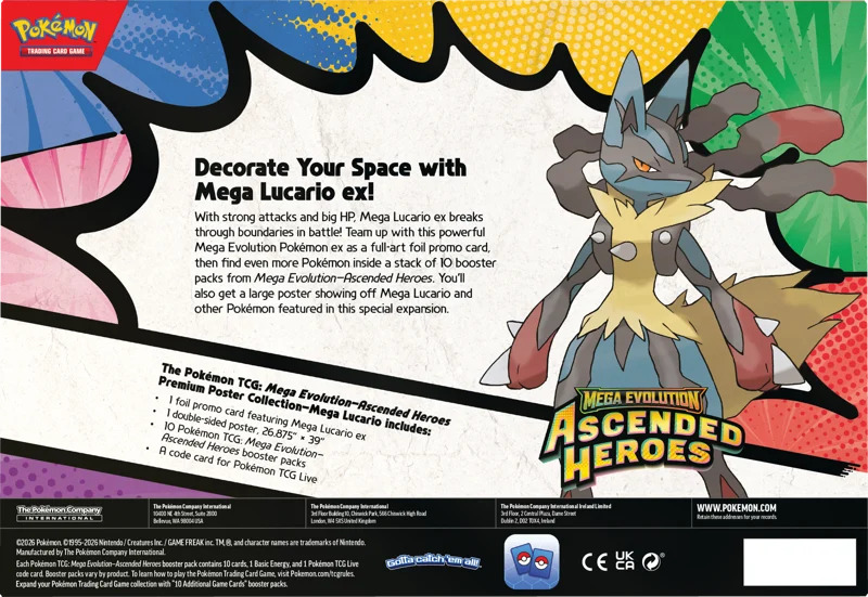 Pokémon Trading Card Game (TCG): Pokemon Mega Evolution Ascended Heroes Premium Poster Collection Mega Lucario EX