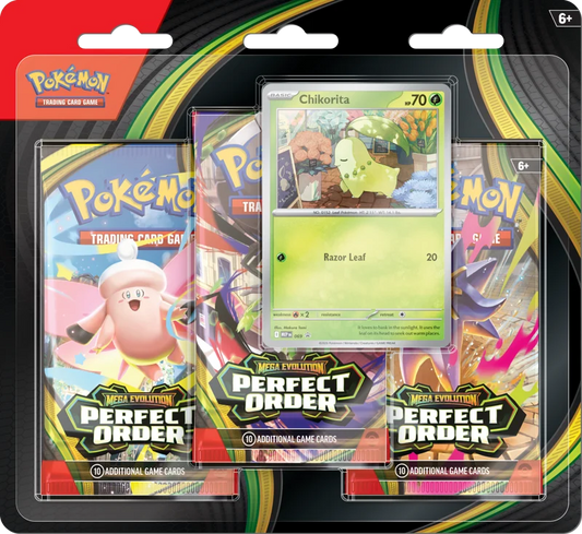 Pokemon Mega Evolution Perfect Order 3 Pack Blister Chikorita