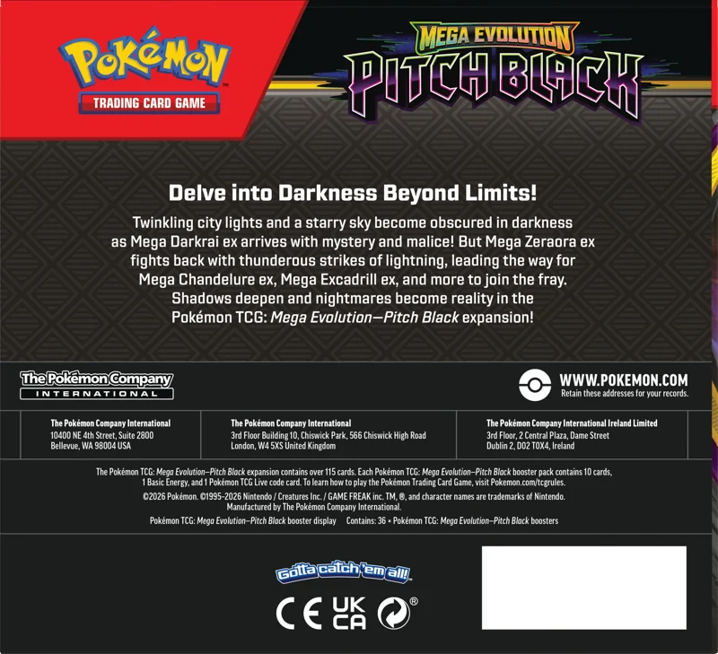 Pokémon Trading Card Game (TCG): Pokemon Mega Evolution Pitch Black Booster Box (36 Packs)